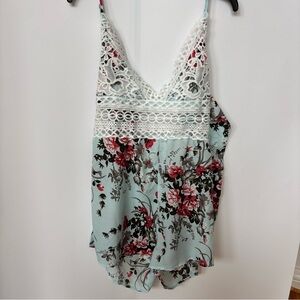 SHEIN Floral Lace Open Tie Back Romper, Light Blue, Size XL